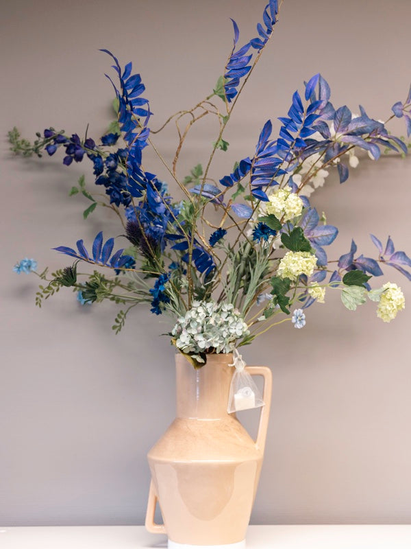 Kunstbloemenboeket blauwe zijden bloemen in Return to sender vaas duurzaam
