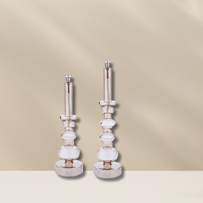 Set van glazen kandelaar olielampen in chapagne kleur van Peri Living, verkrijgbaar bij BloomFever 