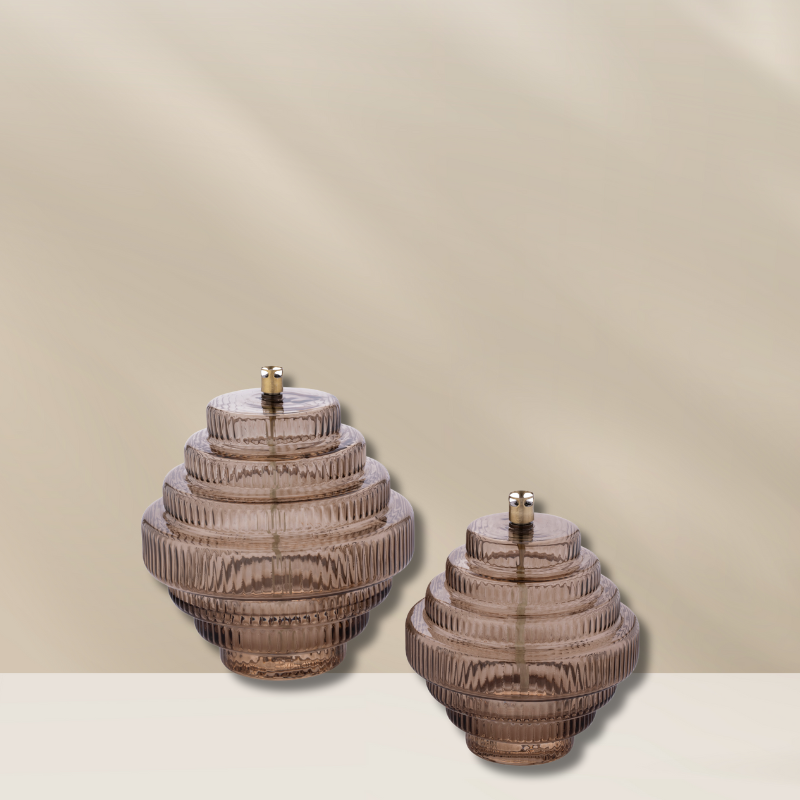 Set van 2 Twin Olielampen van Perilampen in maat M en L in de kleur champagne brass verkrijgbaar bij BloomFever